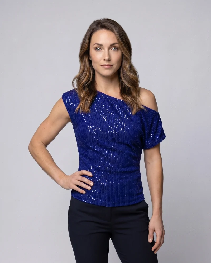 Damen Off-Shoulder Glamour Top mit funkelnden Pailletten und gerafftem Design Nord Taschen
