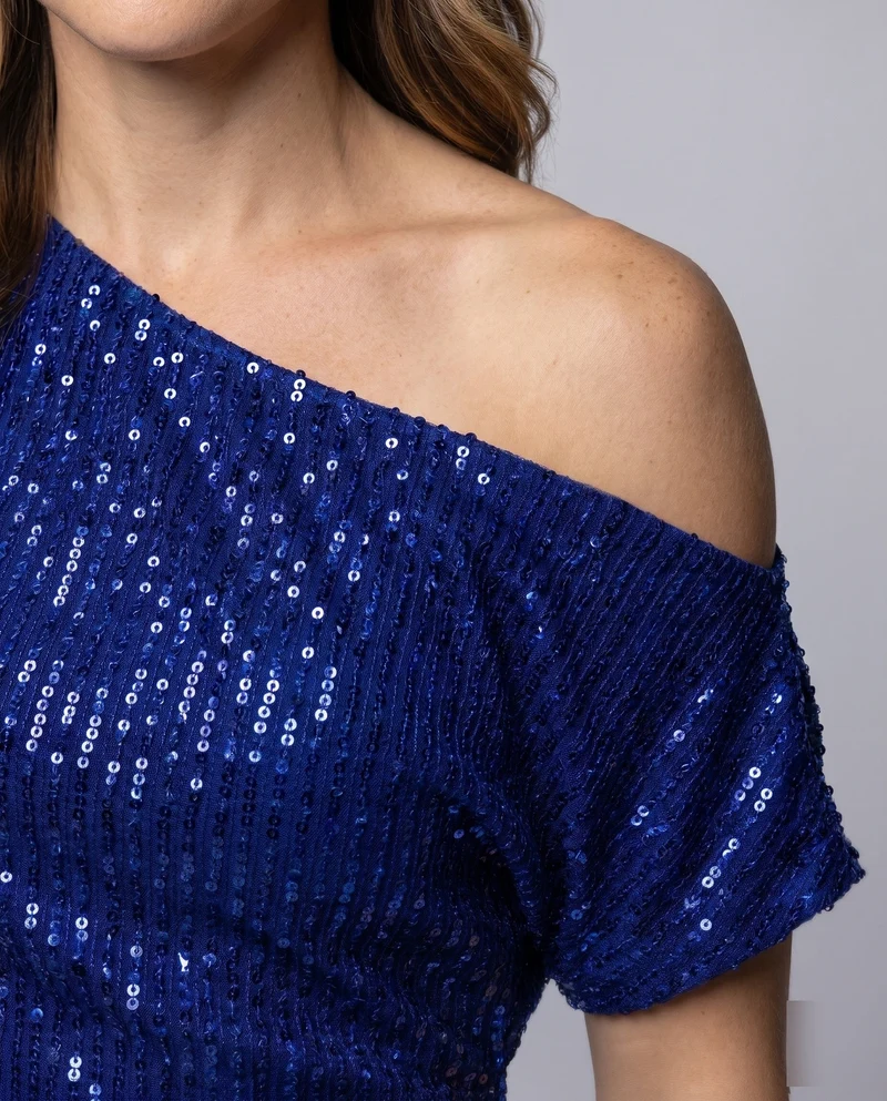 Damen Off-Shoulder Glamour Top mit funkelnden Pailletten und gerafftem Design Nord Taschen