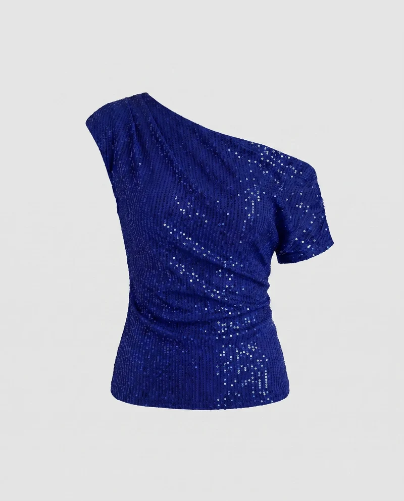 Damen Off-Shoulder Glamour Top mit funkelnden Pailletten und gerafftem Design Nord Taschen