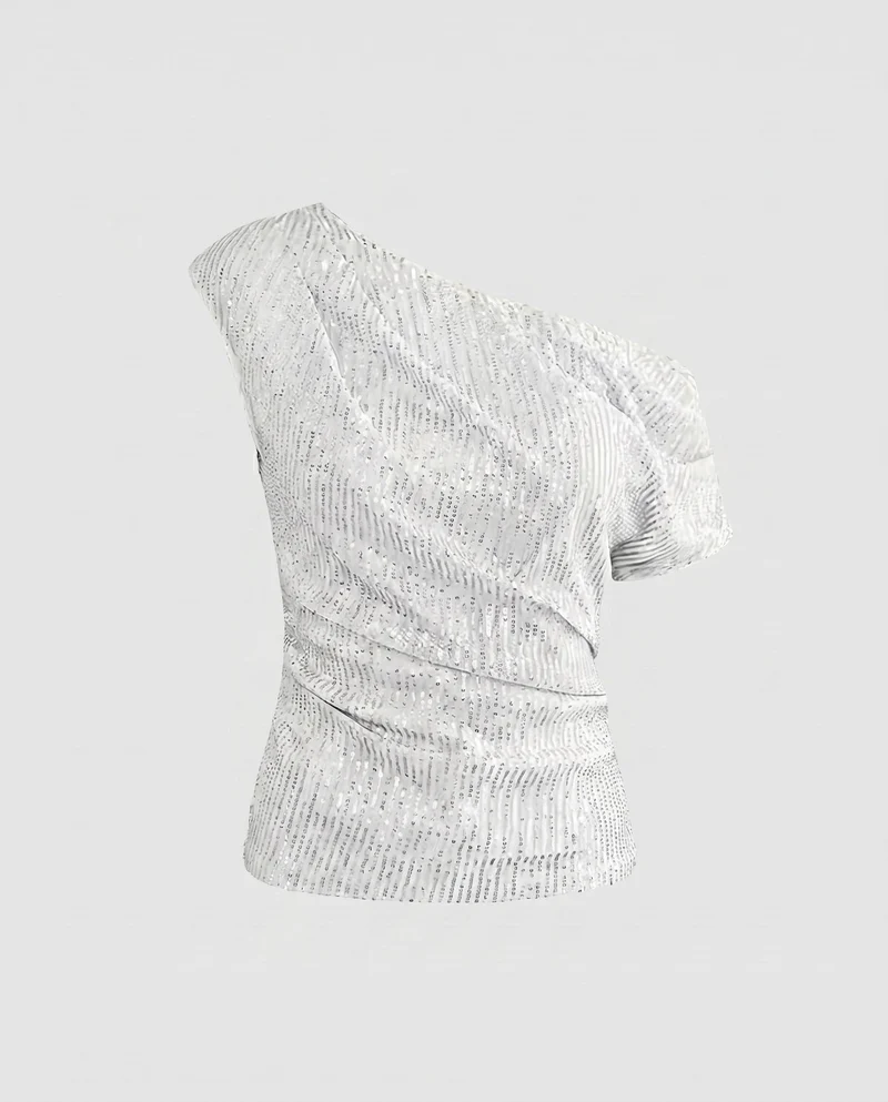 Damen Off-Shoulder Glamour Top mit funkelnden Pailletten und gerafftem Design Nord Taschen