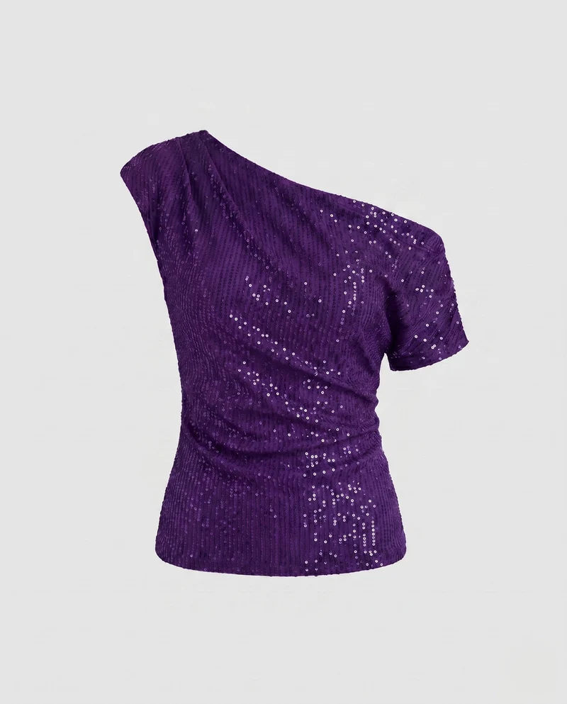 Damen Off-Shoulder Glamour Top mit funkelnden Pailletten und gerafftem Design Nord Taschen