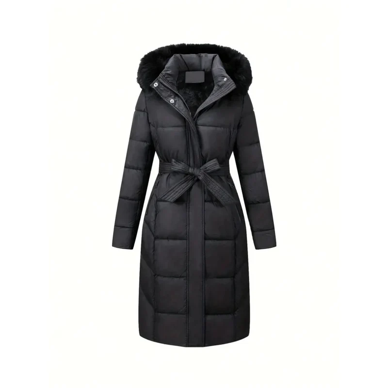 Winterjacke - Stilvolle Schwarze Damenjacke mit Einer Kunstfellkapuze