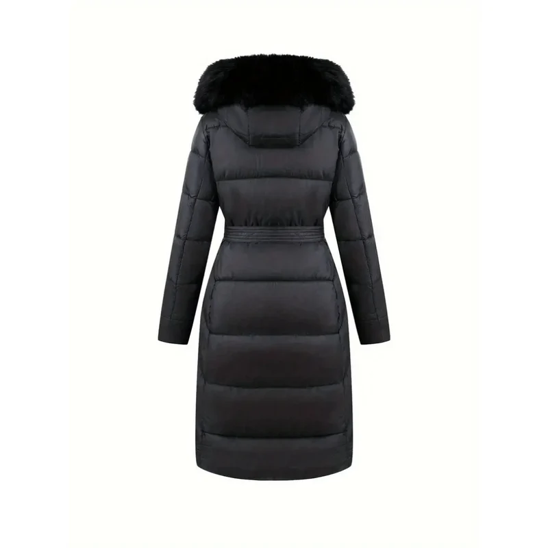 Winterjacke - Stilvolle Schwarze Damenjacke mit Einer Kunstfellkapuze