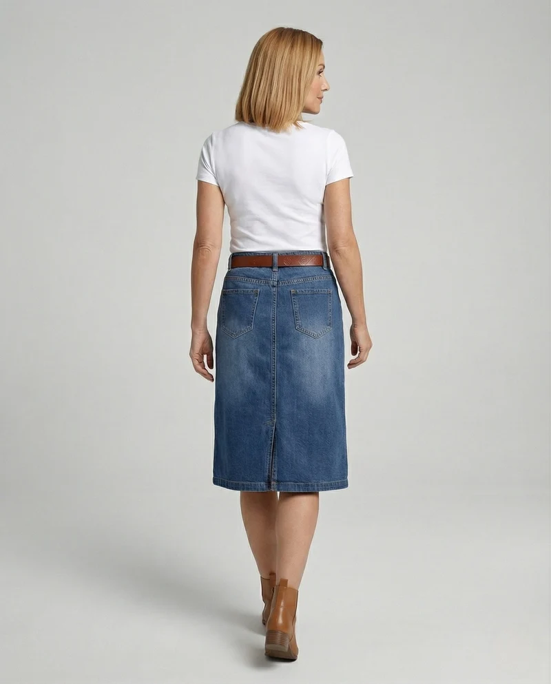 Jeansrock Damen Midi Knopfleiste