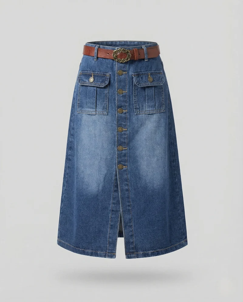 Jeansrock Damen Midi Knopfleiste