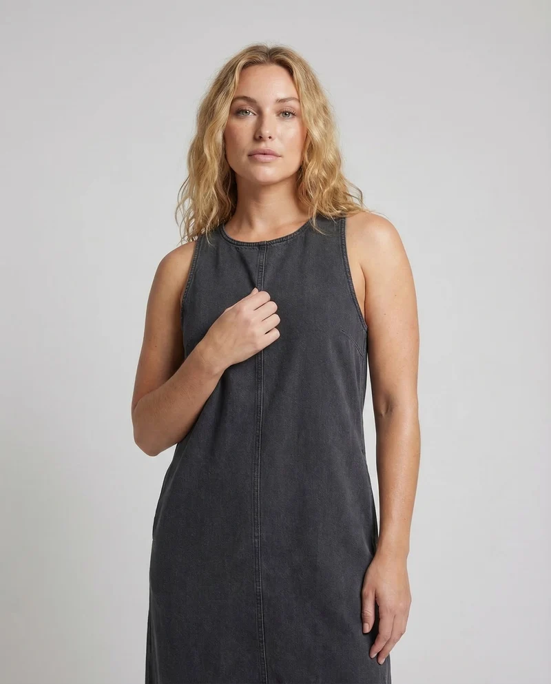Damen Ärmelloses Denim-Maxikleid