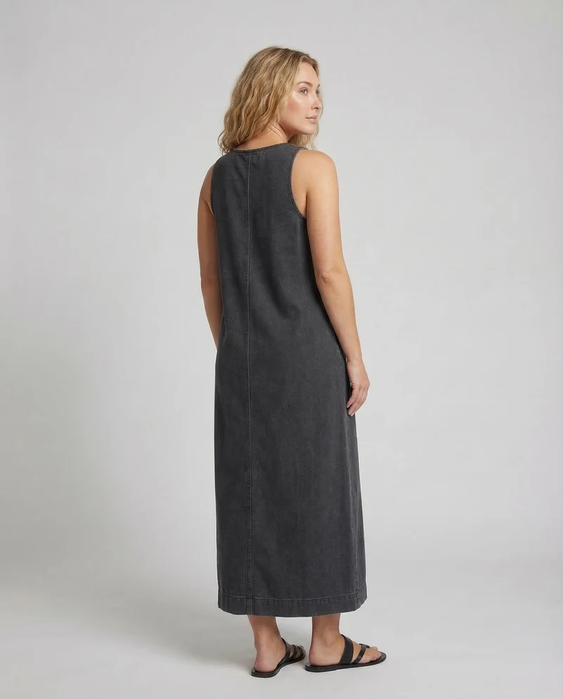 Damen Ärmelloses Denim-Maxikleid