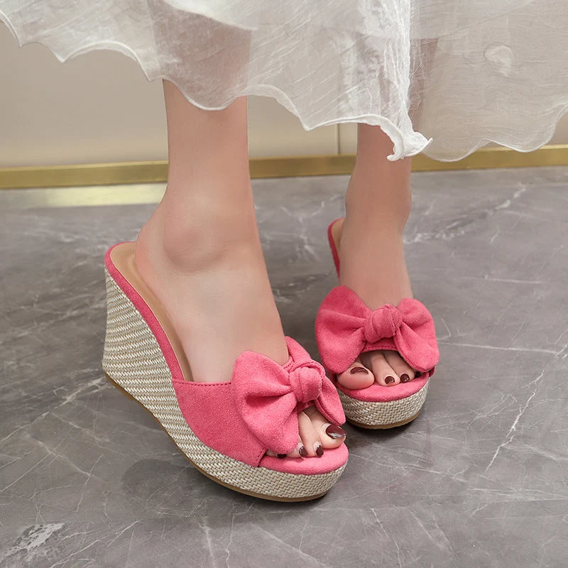 Damen Wedge-Pantoletten mit kreativem Schleifen-Design und verstellbarem Riemen
