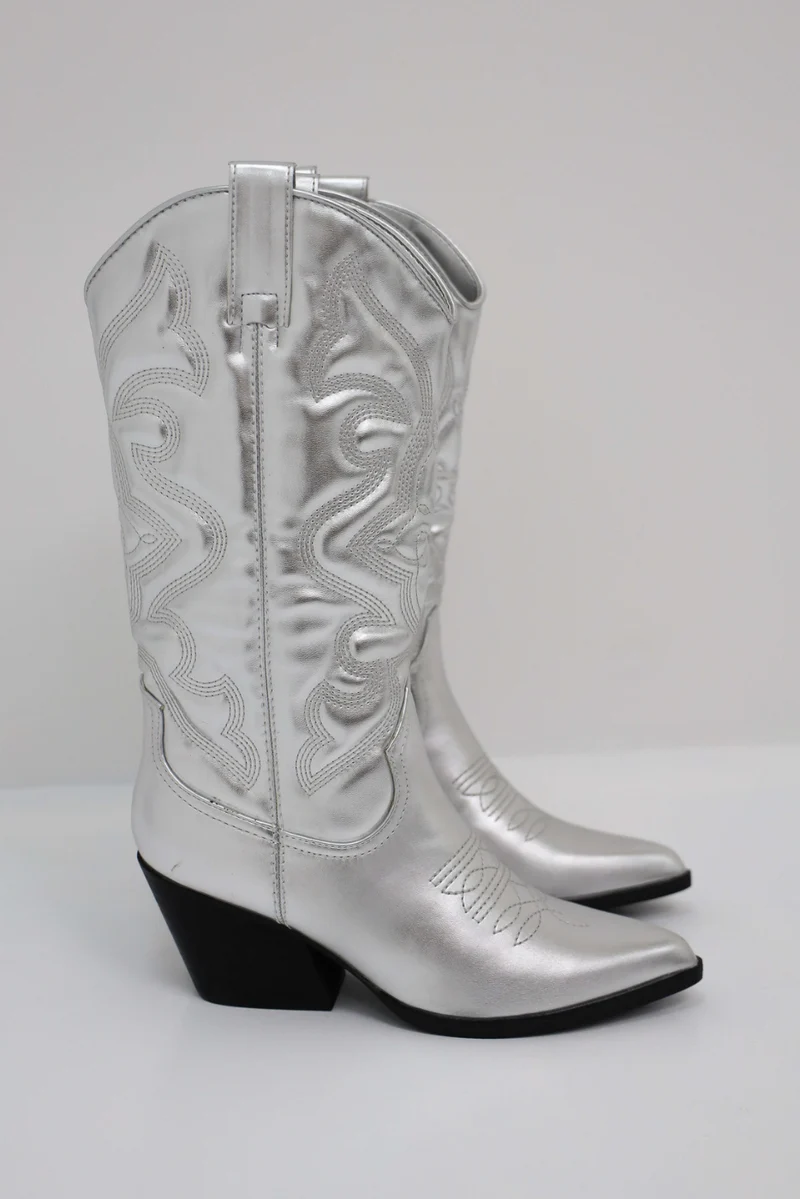 Cowboystiefel - Damen Mittelwaden Chunky Heel Spitz Schuh Cowgirl Stiefel Nord Taschen
