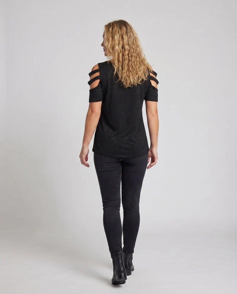 Damen Tunika-Top Boho-Print Cut-Out-Ärmel Zipp-Ausschnitt