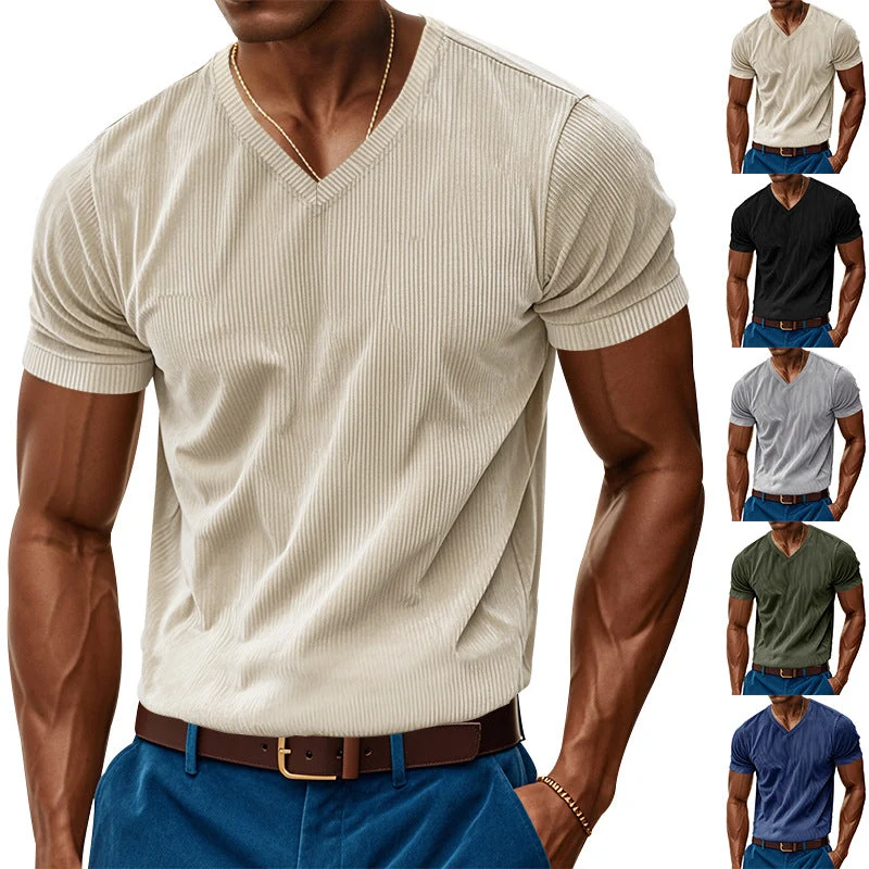 Herren modernes V-Ausschnitt T-Shirt mit strukturierter Oberfläche