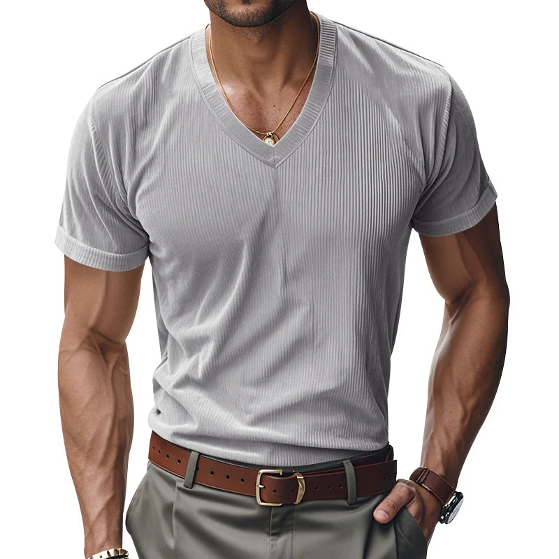Herren modernes V-Ausschnitt T-Shirt mit strukturierter Oberfläche