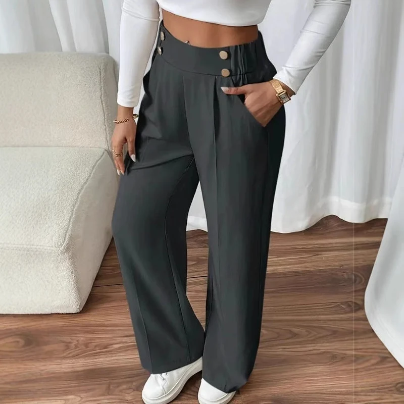 Damen Klassische weite Hose mit Knopfleiste und Taschen