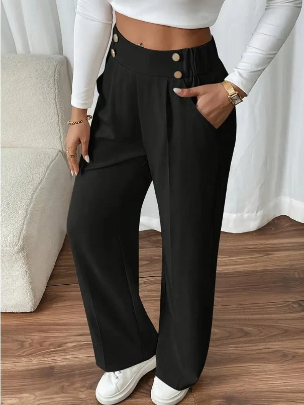Damen Klassische weite Hose mit Knopfleiste und Taschen
