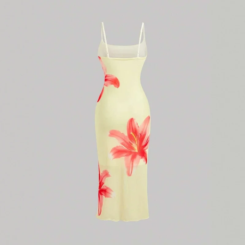 Damen sommerliches Blumenkleid mit feinen Spaghetti-Trägern und fließendem Schnitt