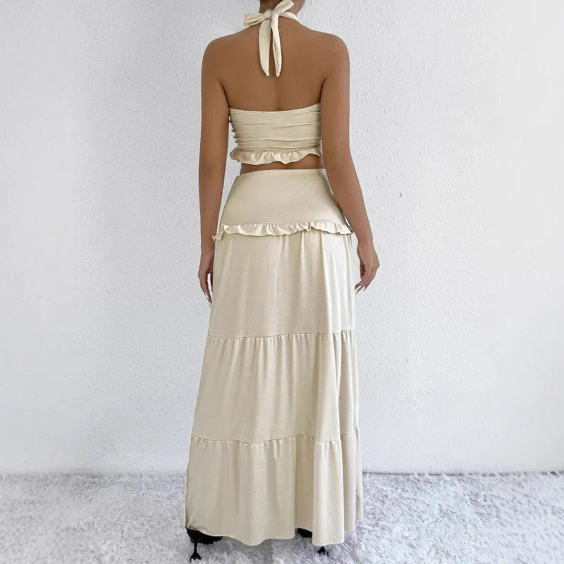 Damen Maxi-Rock mit croptop Design und Rüschendetails