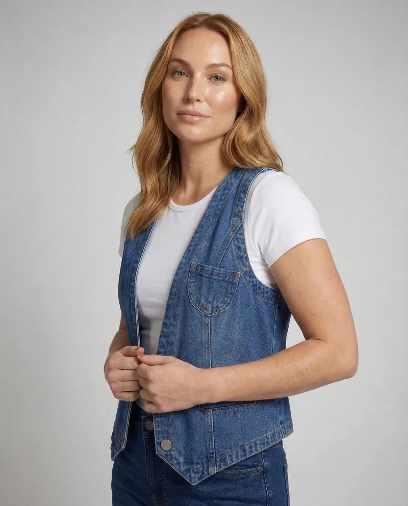Damen Taillierte Jeansweste Reverskragen