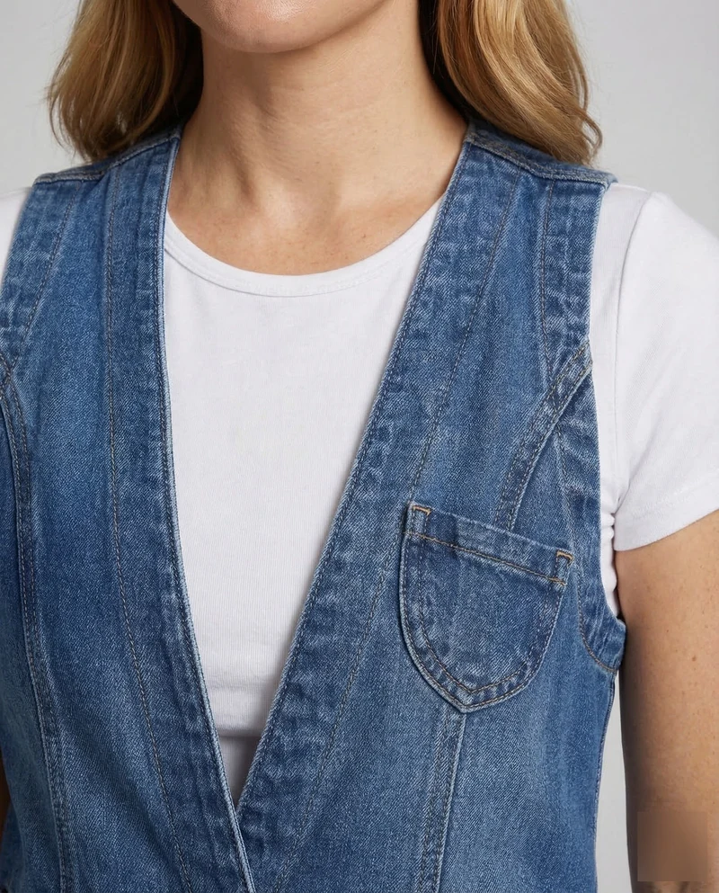 Damen Taillierte Jeansweste Reverskragen