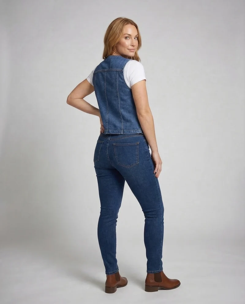 Damen Taillierte Jeansweste Reverskragen