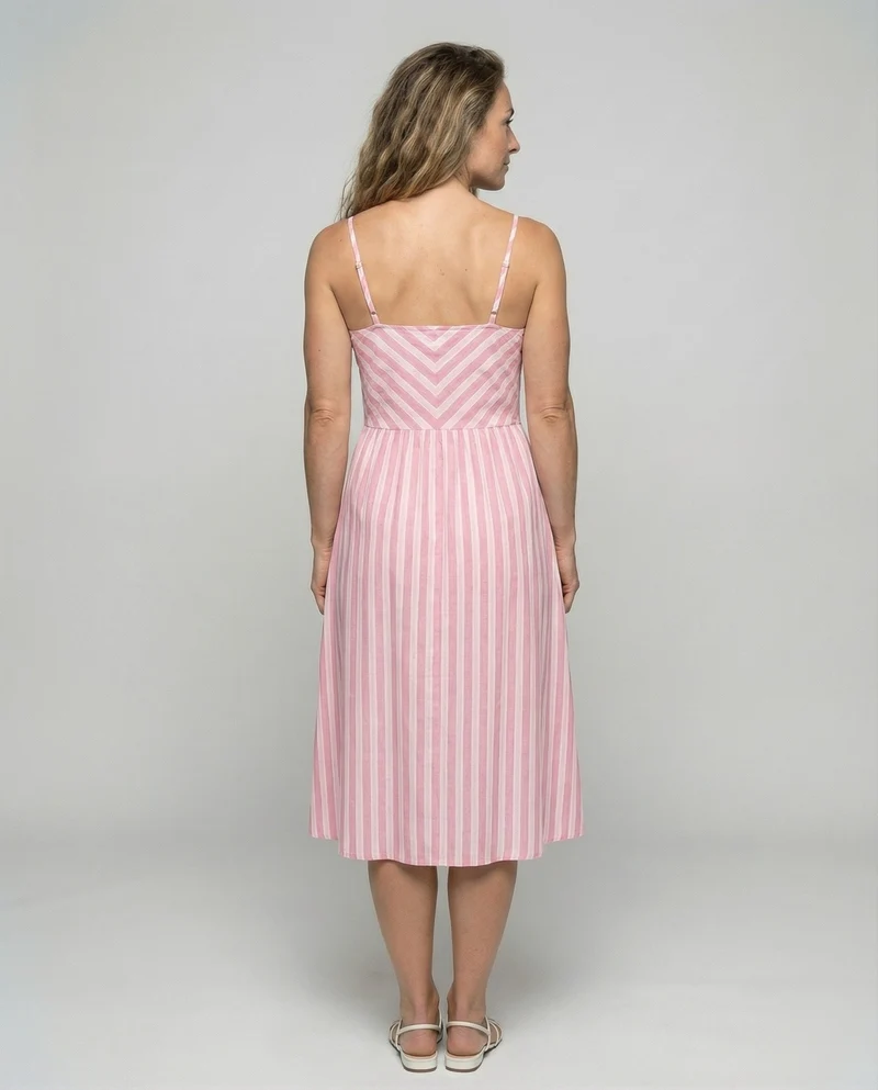 Damen Rustikale Holzknopfleiste MischgewNord Taschene A-Linien-Midikleid
