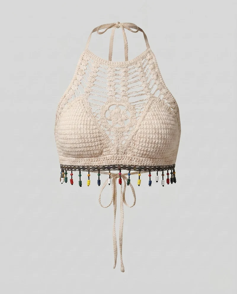 Damen Häkel-Bikinioberteil mit farbenfrohen Quasten