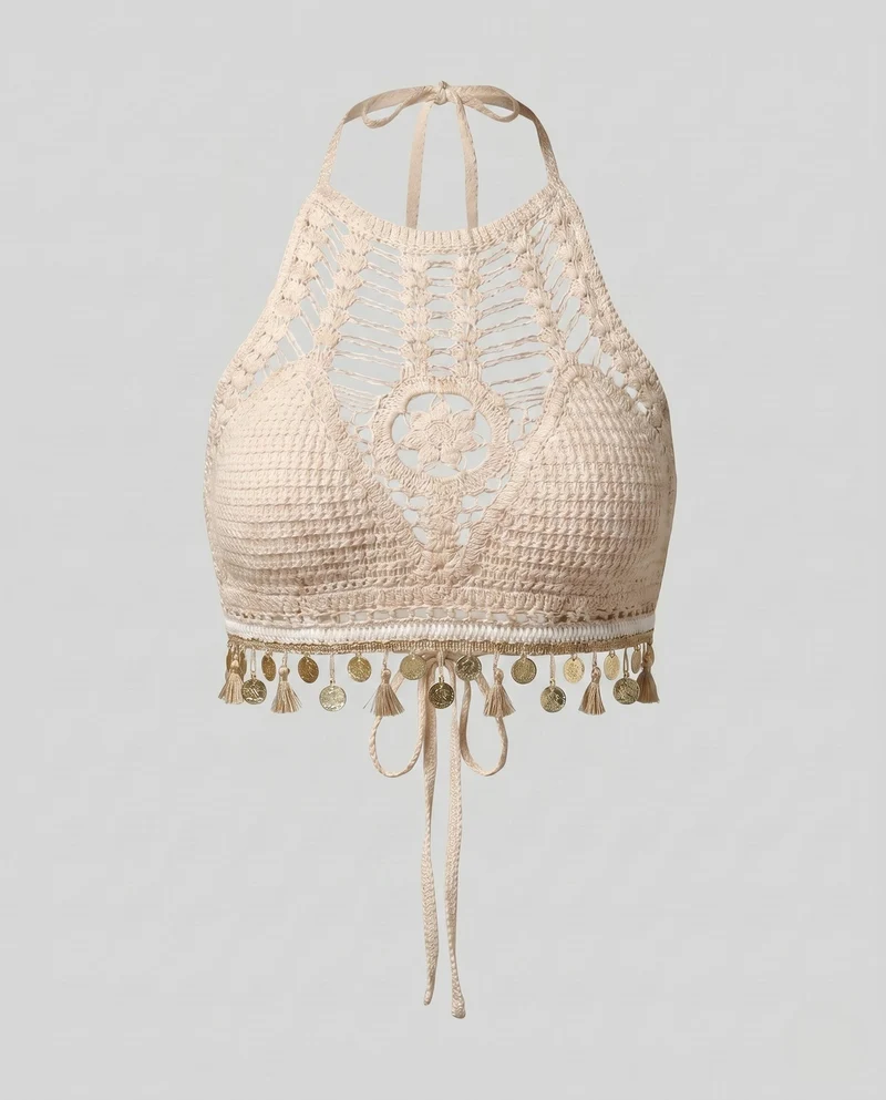 Damen Häkel-Bikinioberteil mit farbenfrohen Quasten