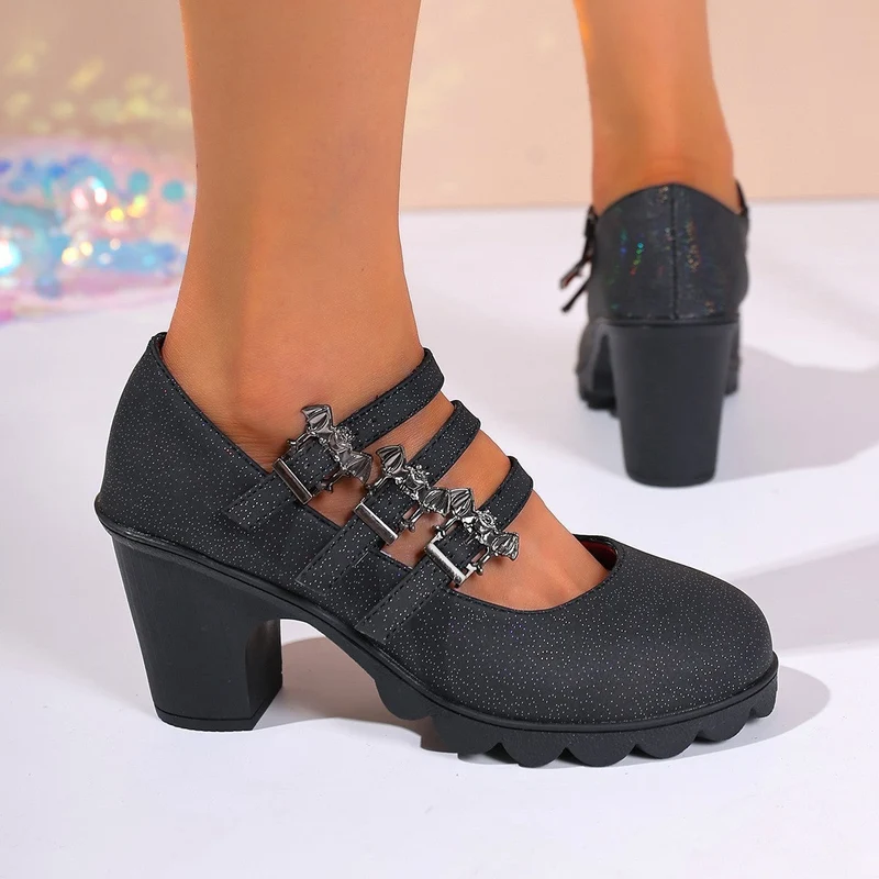 Damen Plateau-Pumps mit dekorativen Riemen und bequemer Sohle