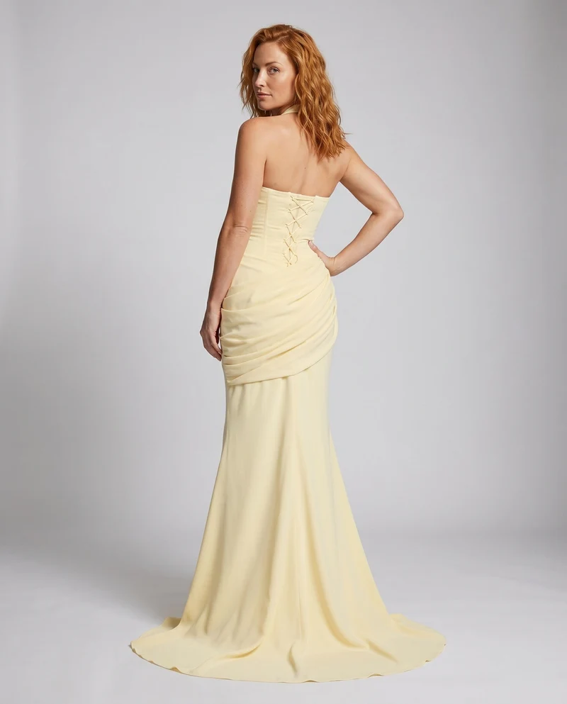 Damen Elegantes Maxikleid mit schicker Drapierung und tiefem V-Ausschnitt Nord Taschen