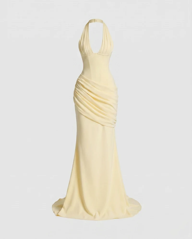 Damen Elegantes Maxikleid mit schicker Drapierung und tiefem V-Ausschnitt Nord Taschen