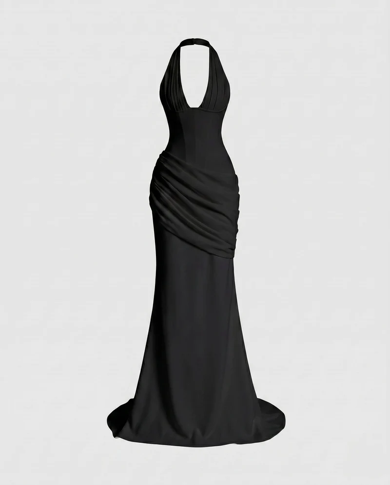 Damen Elegantes Maxikleid mit schicker Drapierung und tiefem V-Ausschnitt Nord Taschen