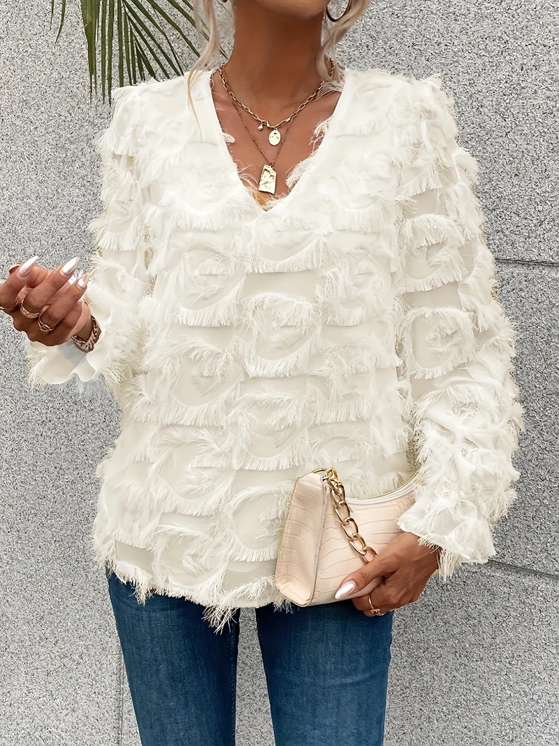 Elegantes Top mit Fransen-details Polyester Stilvoll und Bequem