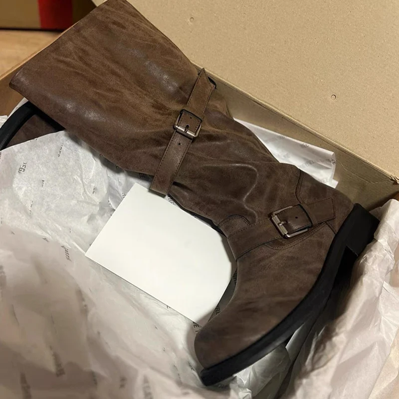 Damen Overknee-Stiefel mit glamourösem Schnallenverschluss