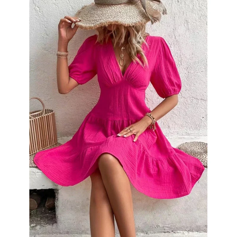 Damen Midi-Kleid mit Ballettärmeln und tiefem V-Ausschnitt Nord Taschen