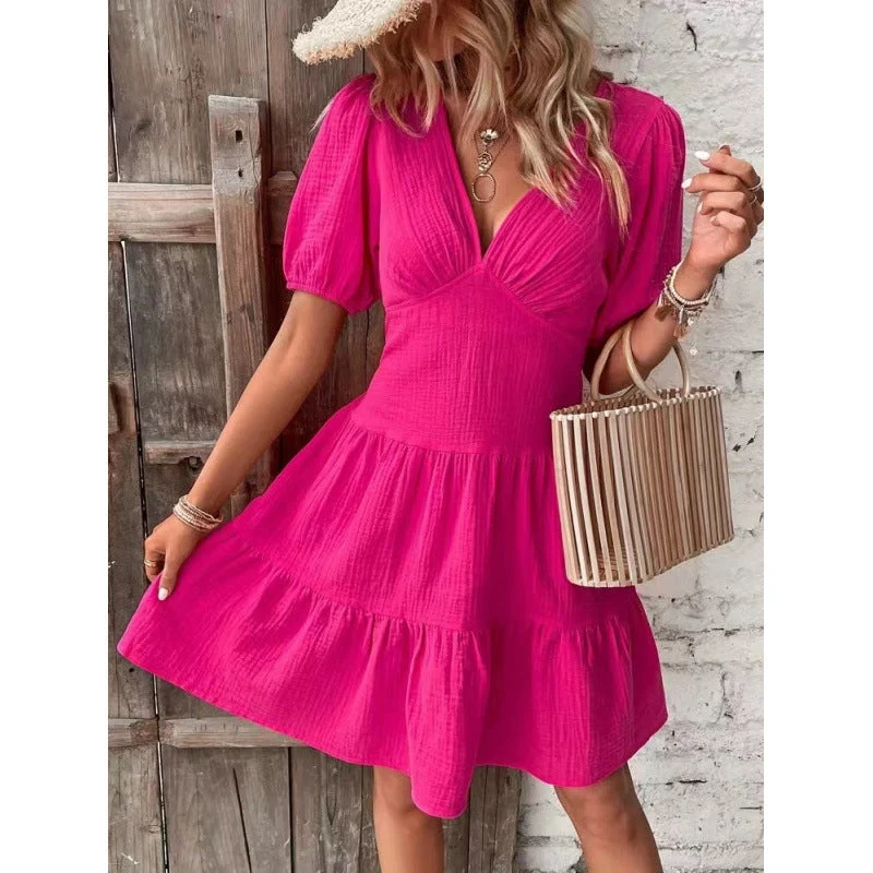 Damen Midi-Kleid mit Ballettärmeln und tiefem V-Ausschnitt Nord Taschen