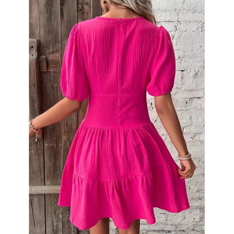 Damen Midi-Kleid mit Ballettärmeln und tiefem V-Ausschnitt Nord Taschen