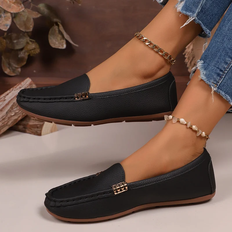 Damen nan schlanke Mokassin-Slipper mit handgenähter Vordernaht, gepolstertem Komfortfußbett und flexibler rutschfester Gummisohle