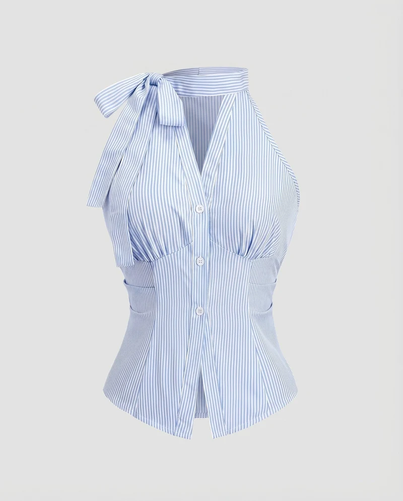 Damen ärmelloses Hemdblusenshirt mit Schleifendetail