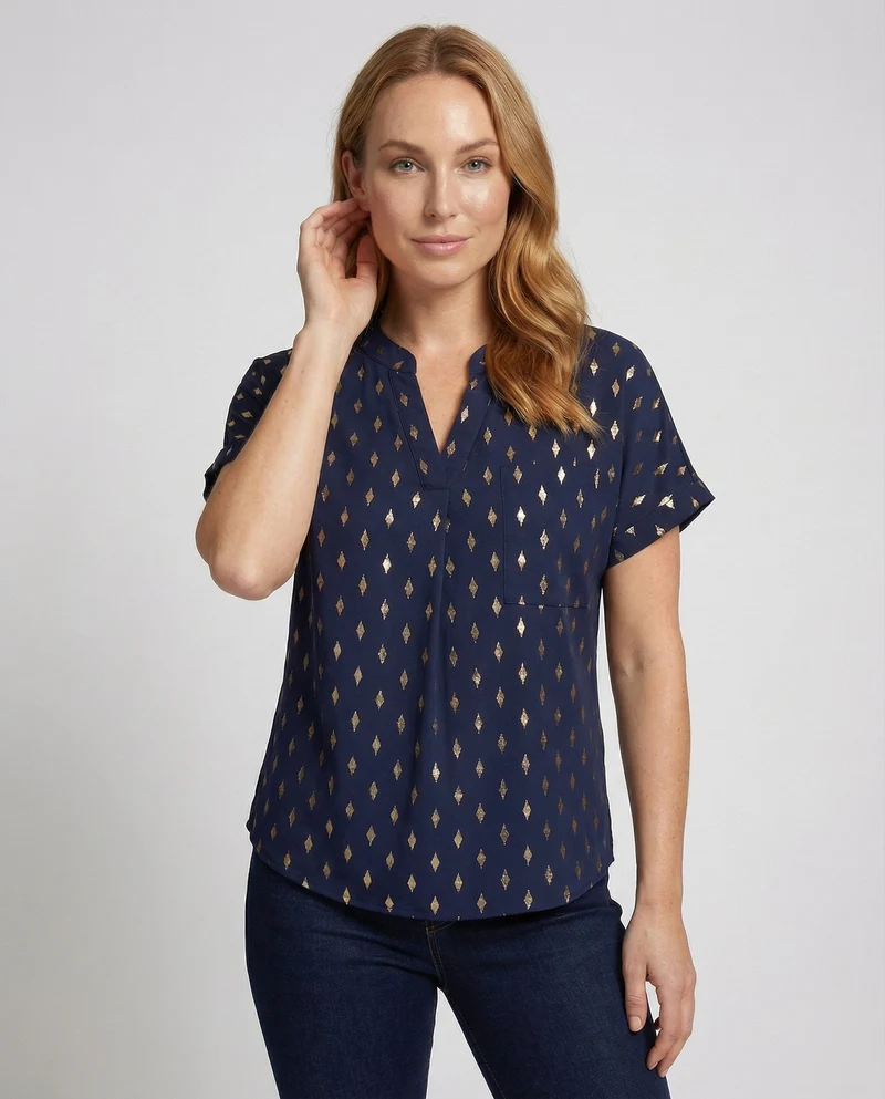 Damen Viskose-Casualbluse Stehkragen Geometrisch