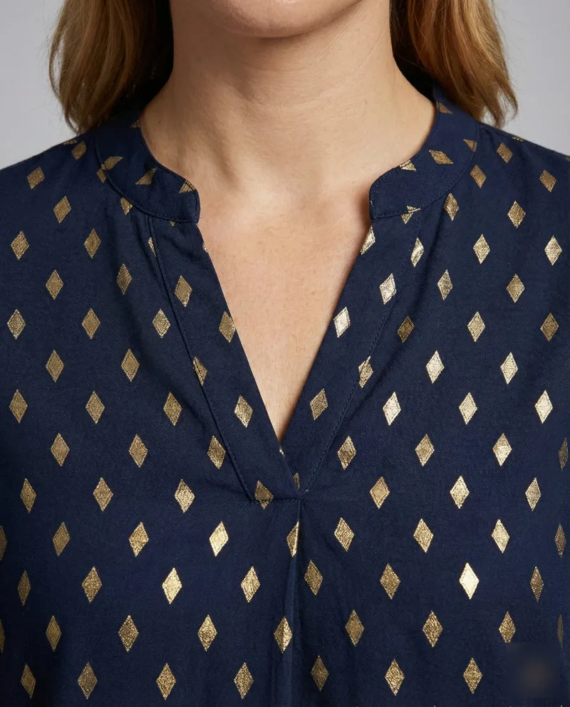 Damen Viskose-Casualbluse Stehkragen Geometrisch