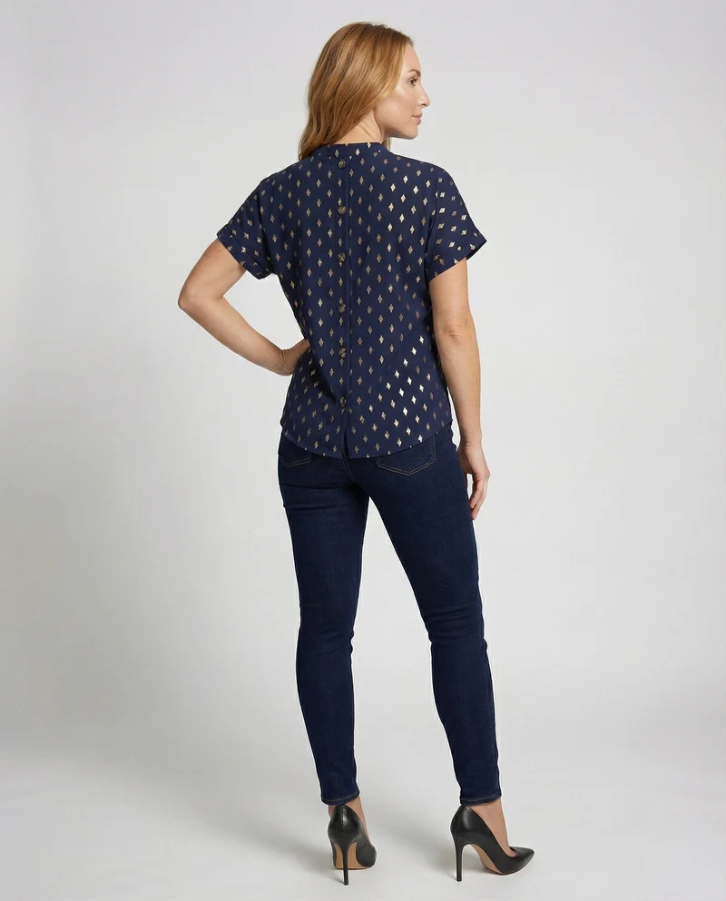 Damen Viskose-Casualbluse Stehkragen Geometrisch
