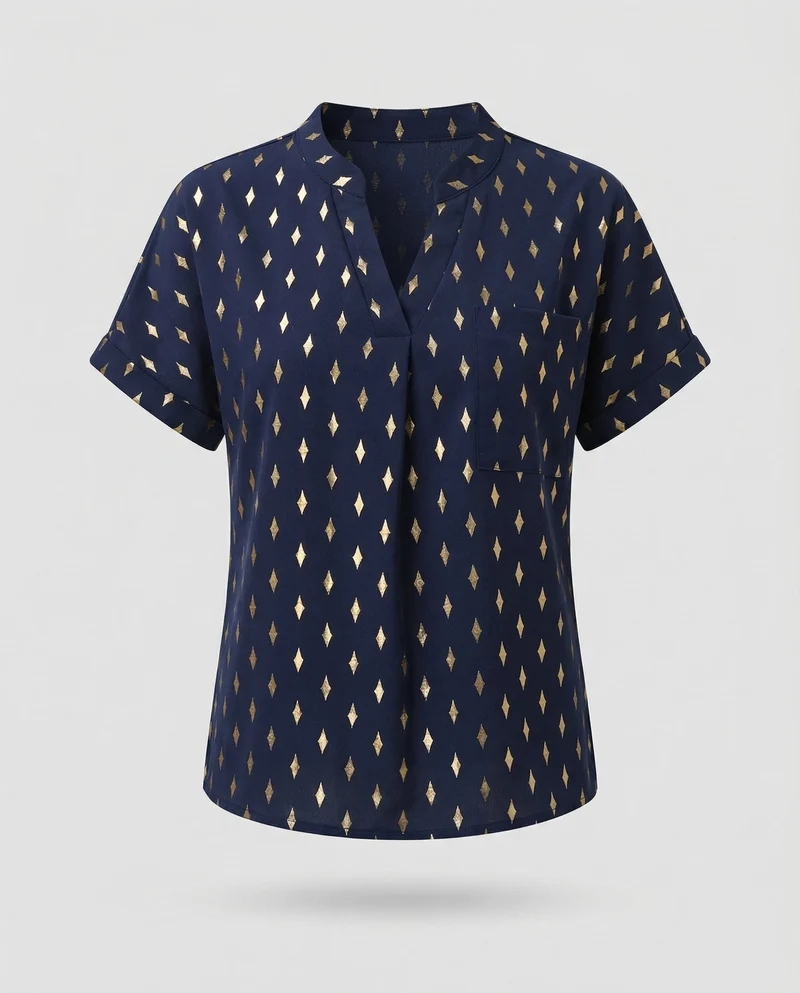 Damen Viskose-Casualbluse Stehkragen Geometrisch
