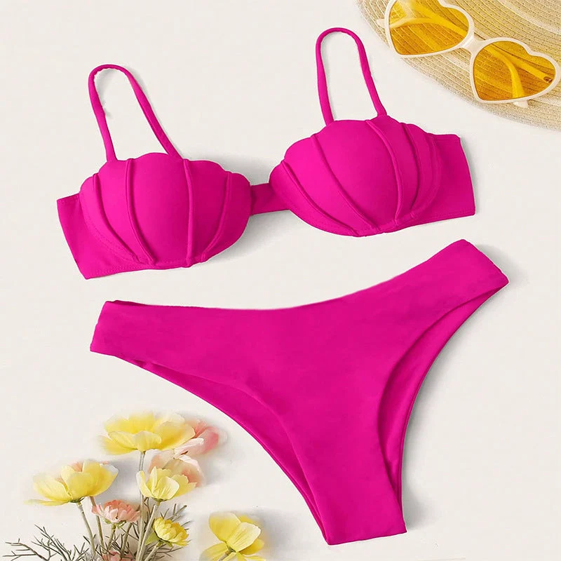 Damen Bikini-Set mit schalenförmigem Oberteil und hohem Beinausschnitt