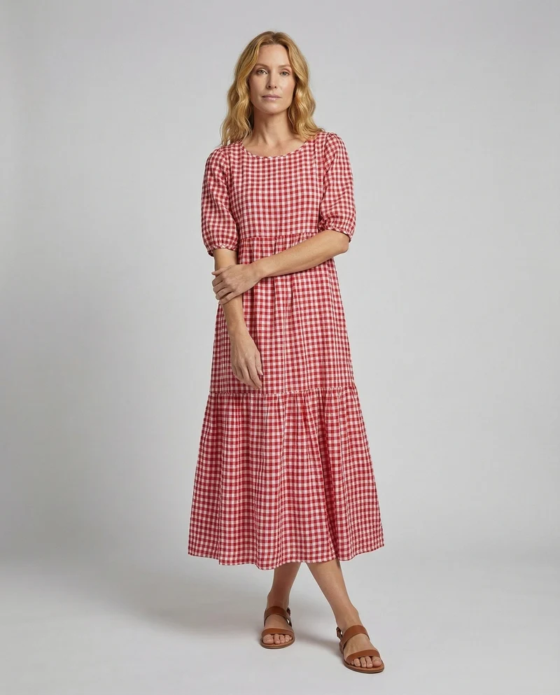 Klassische Stufenvolant Baumwolle Stufenmidikleid