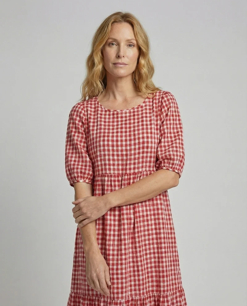 Klassische Stufenvolant Baumwolle Stufenmidikleid