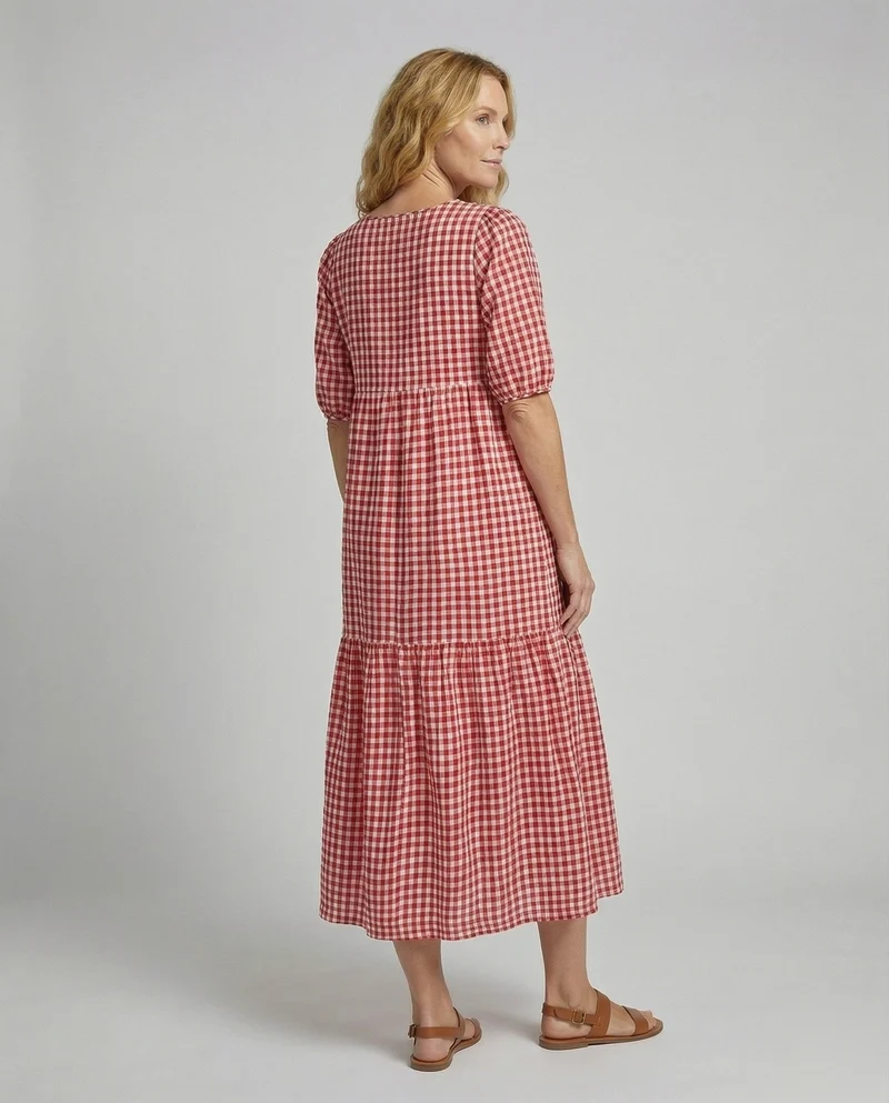 Klassische Stufenvolant Baumwolle Stufenmidikleid