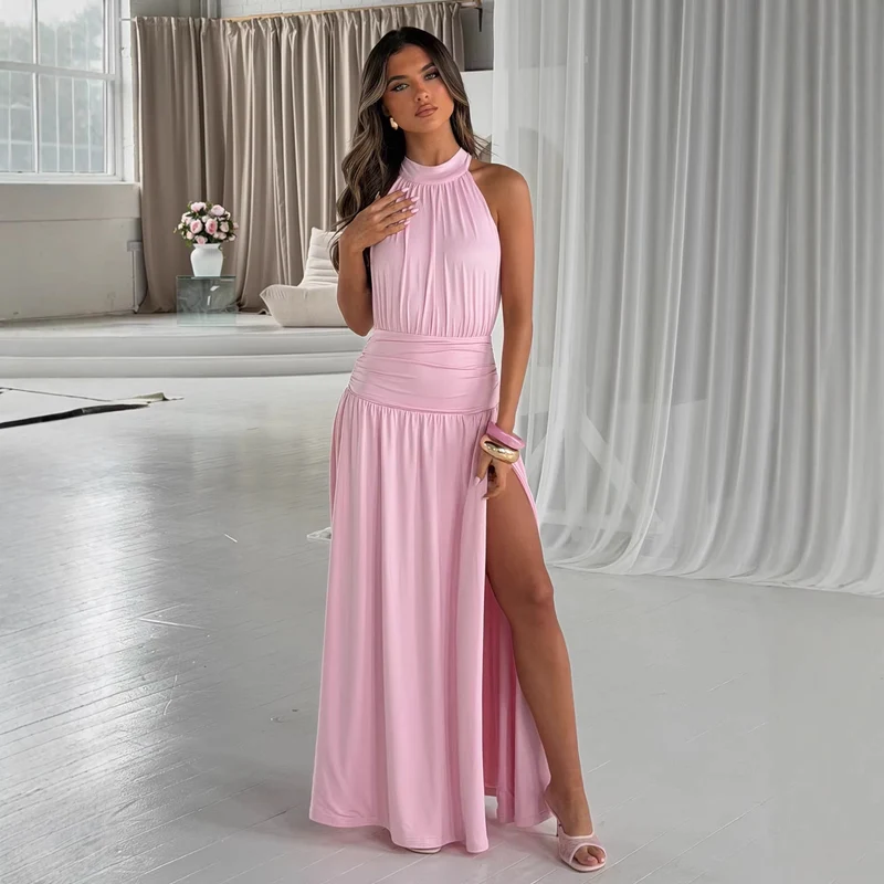 Damen Elegantes Maxikleid mit schimmerndem Stoff und hohem Schlitz Nord Taschen