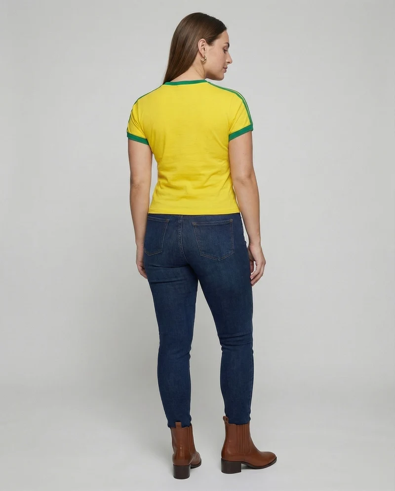 Damen Sportliche Brasil-Print Baumwoll Kurzshirt