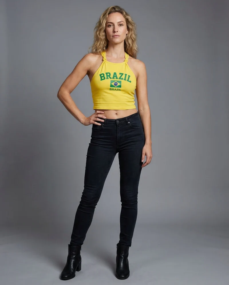 Damen Neckholder-Crop-Top Wappenprint