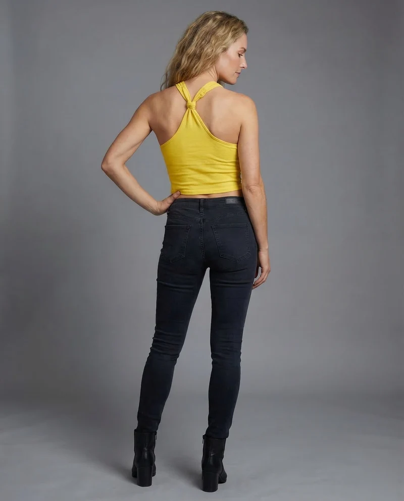 Damen Neckholder-Crop-Top Wappenprint