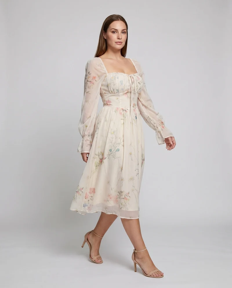 Damen Luftiges Maxikleid mit floralen Einsätzen